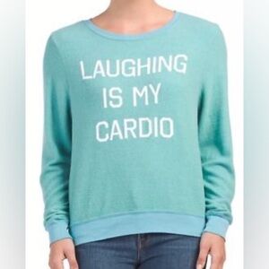 Wildfox Teal Sweater - Laughing Is My Cardio
